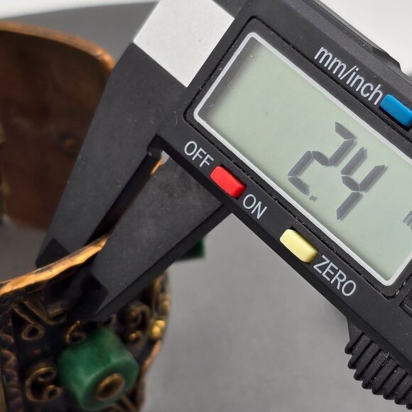 VTG Casa Maya Brutalist Copper & Malachite 2" Wide Cuff Bracelet 7" Mexico 99.8g - Picture 13 of 15